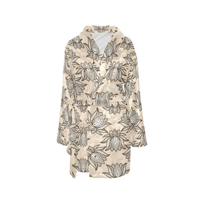lotus Boho Pattern Print Design LO05 Women's Fleece Robe