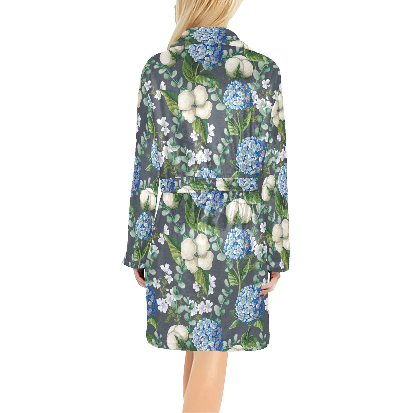 Hydrangea Pattern Print Design 02 Women's Fleece Robe