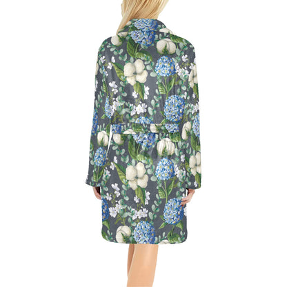 Hydrangea Pattern Print Design 02 Women's Fleece Robe