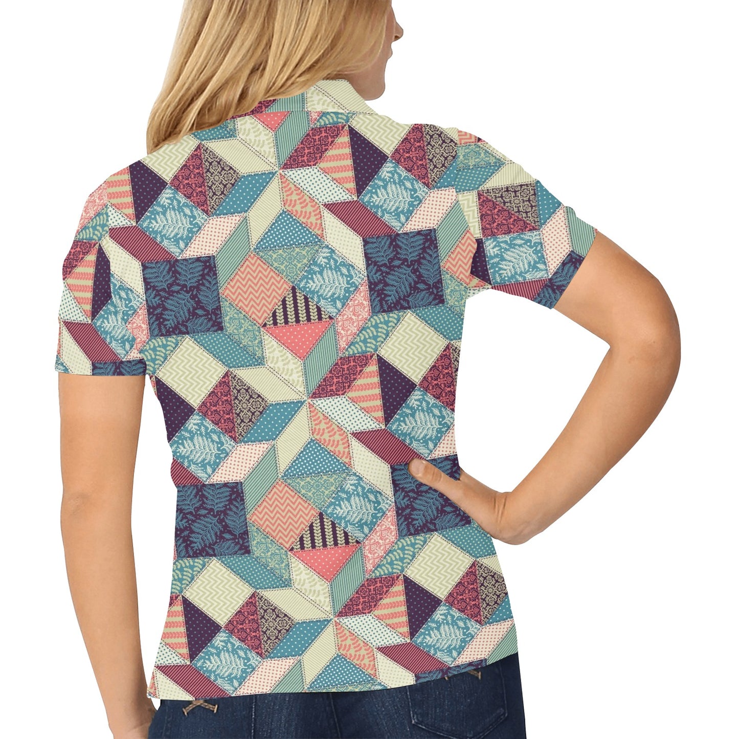 Patchwork Pattern Print Design 02 Women's Polo Shirt