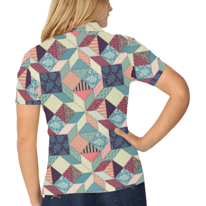 Patchwork Pattern Print Design 02 Women's Polo Shirt