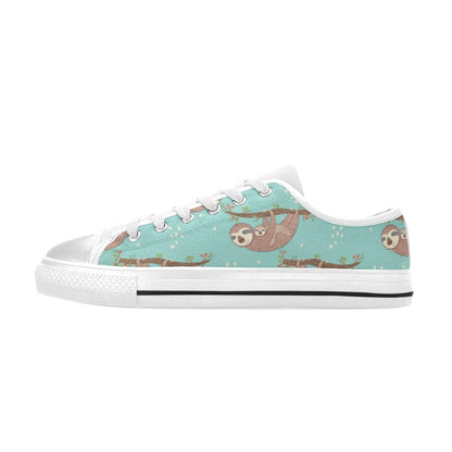 Sloth Print Design LKS302 Women's White Low Top Shoes