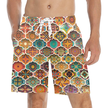 Mandala Mosaic Themed Design Print Men's Swim Trunks Beach Shorts