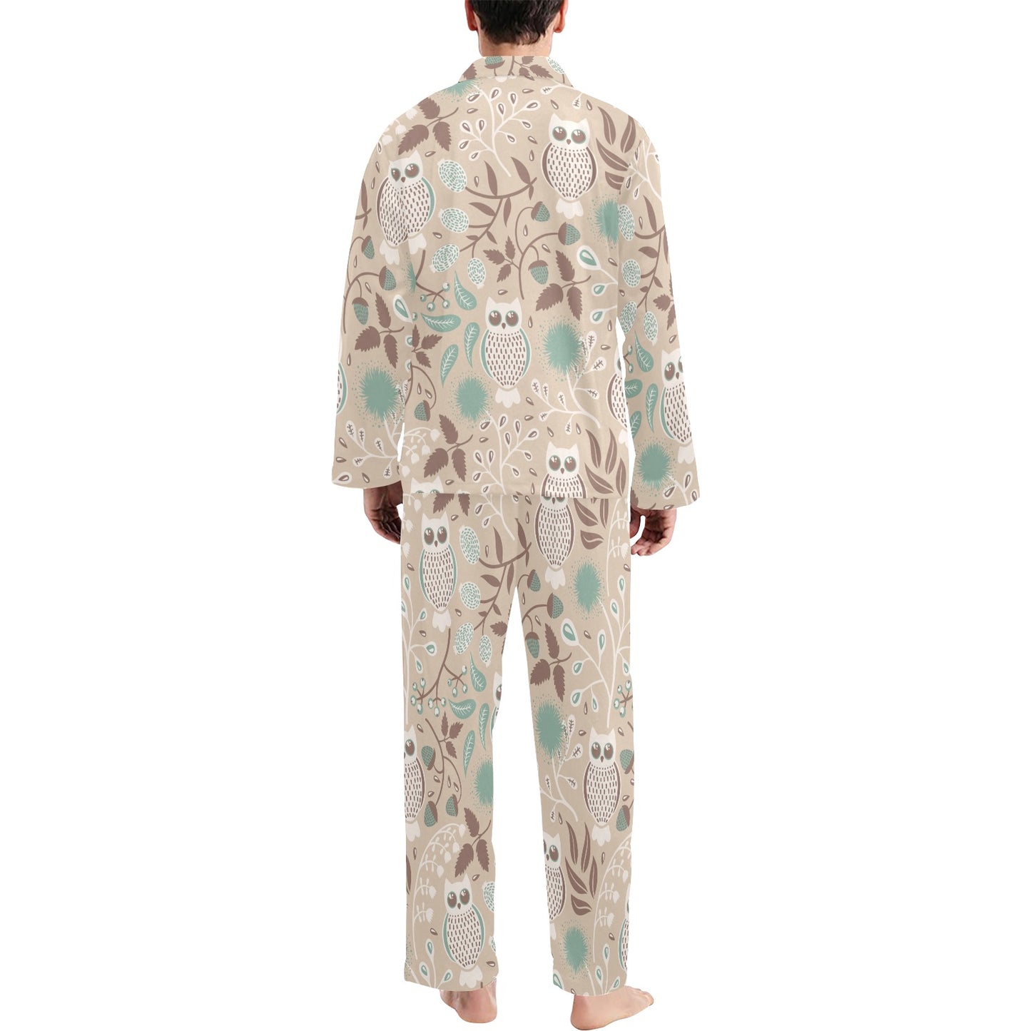 Owl Pattern Print Design A02 Men's Long Pajama Set