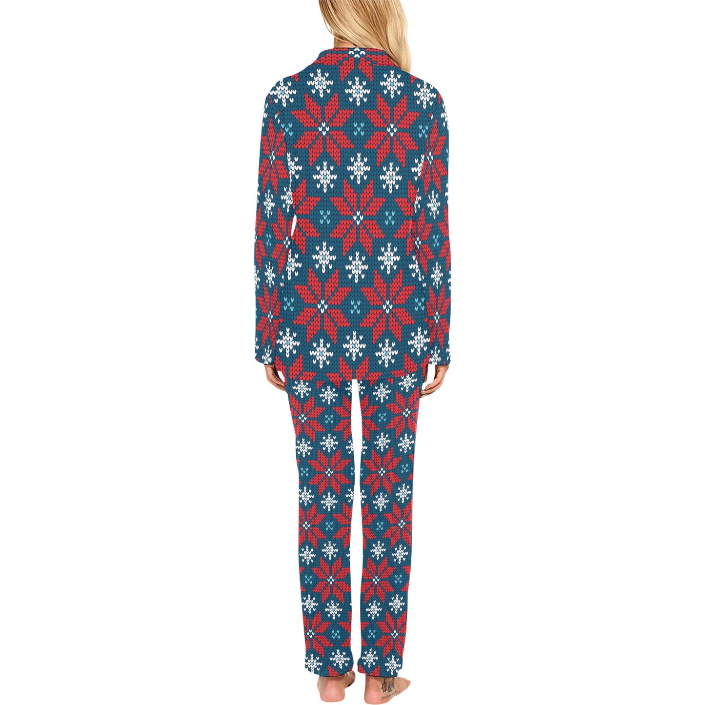 Poinsettia Pattern Print Design A02 Women's Long Pajama Set