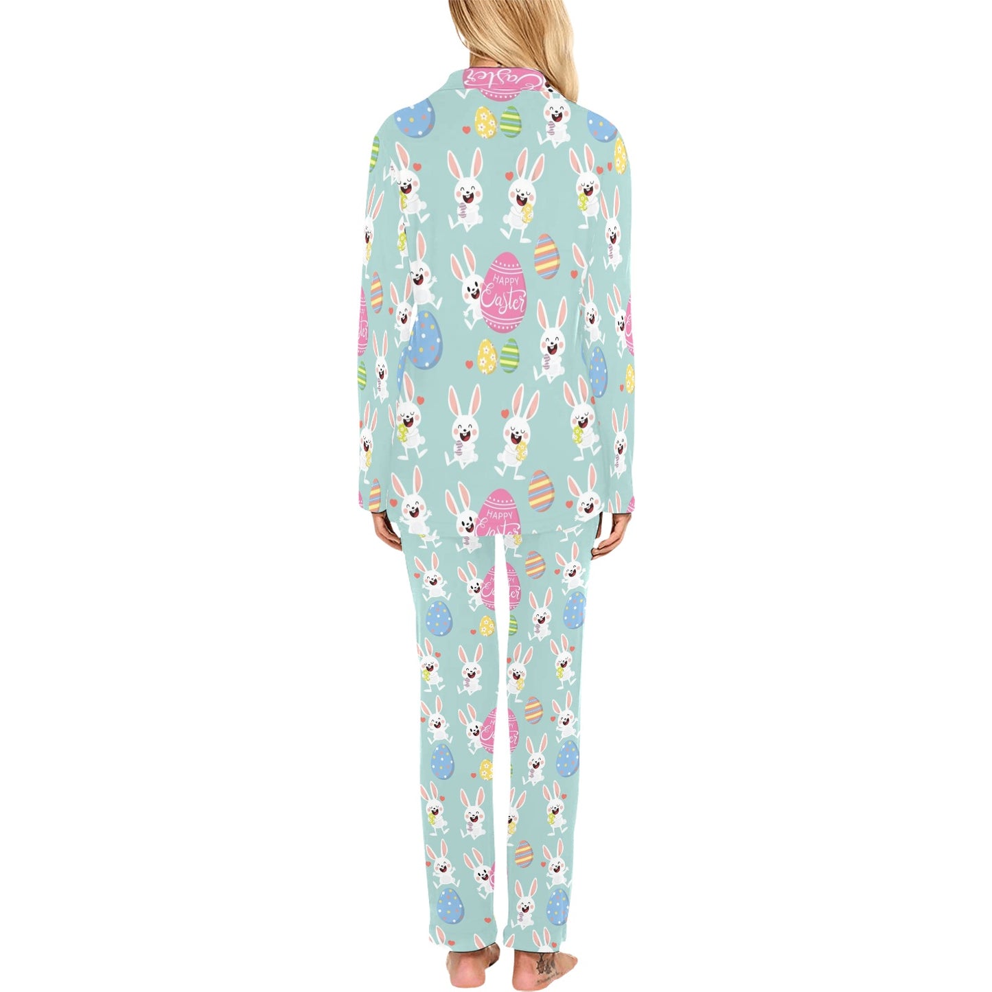 Easter Eggs Pattern Print Design RB014 Women's Long Pajama Set