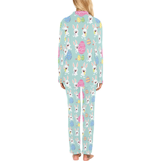 Easter Eggs Pattern Print Design RB014 Women's Long Pajama Set