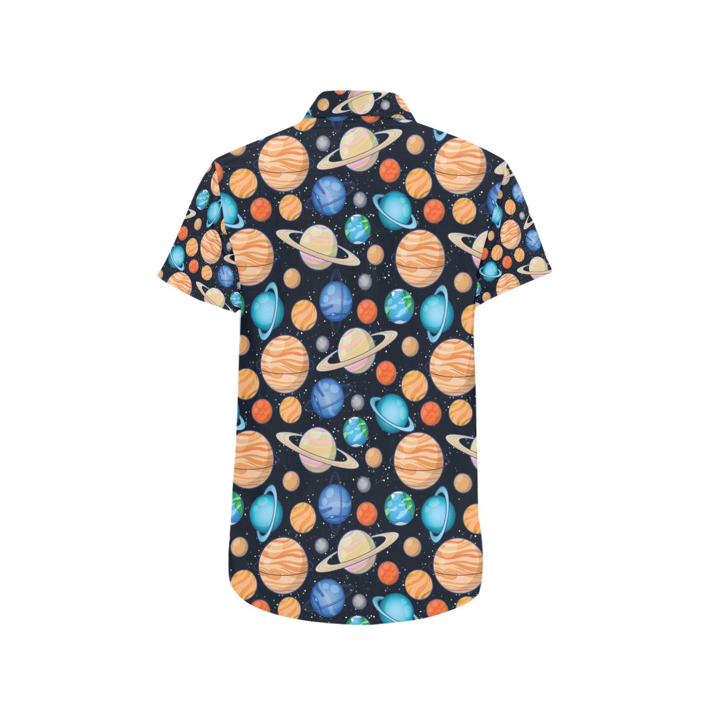 Planet Colorful Print Design LKS301 Men Short Sleeve Button Up Shirt