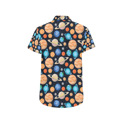 Planet Colorful Print Design LKS301 Men Short Sleeve Button Up Shirt