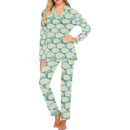 Wave Japan Style Print Design LKS302 Women's Long Pajama Set