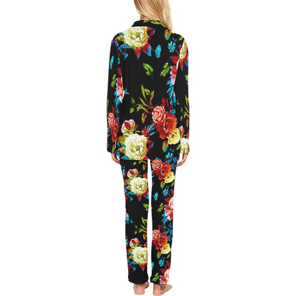 Peony Pattern Print Design PE07 Women's Long Pajama Set