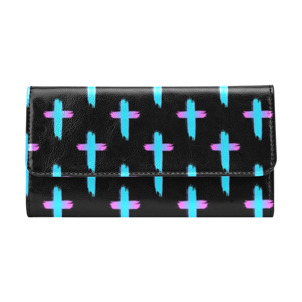 Christian Cross neon Pattern Women's Trifold Wallet