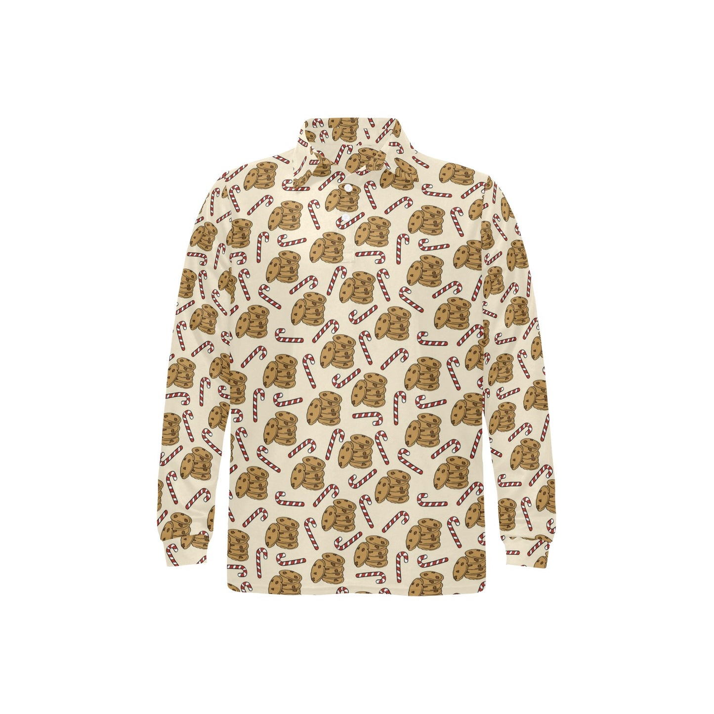 Cookie Pattern Print Design 04 Long Sleeve Polo Shirt For Men's