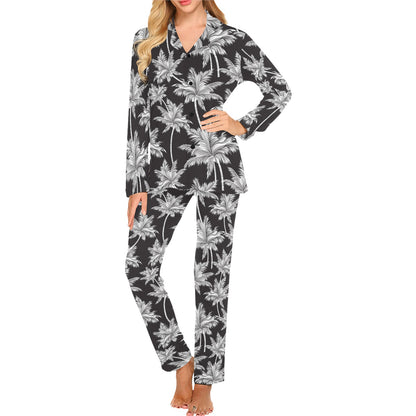 Palm Tree Pattern Print Design PT03 Women's Long Pajama Set