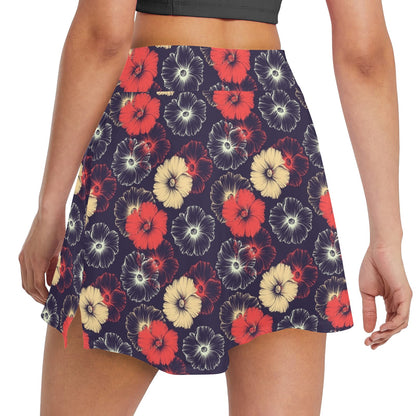 Tropical Flower Print Design LKS302 17" Golf & Pickleball Skort with Pockets