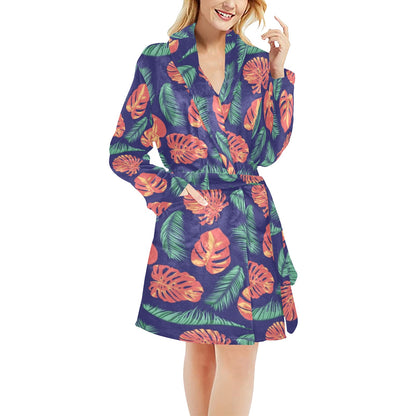 Palm Leaves Pattern Print Design PL011 Women's Fleece Robe