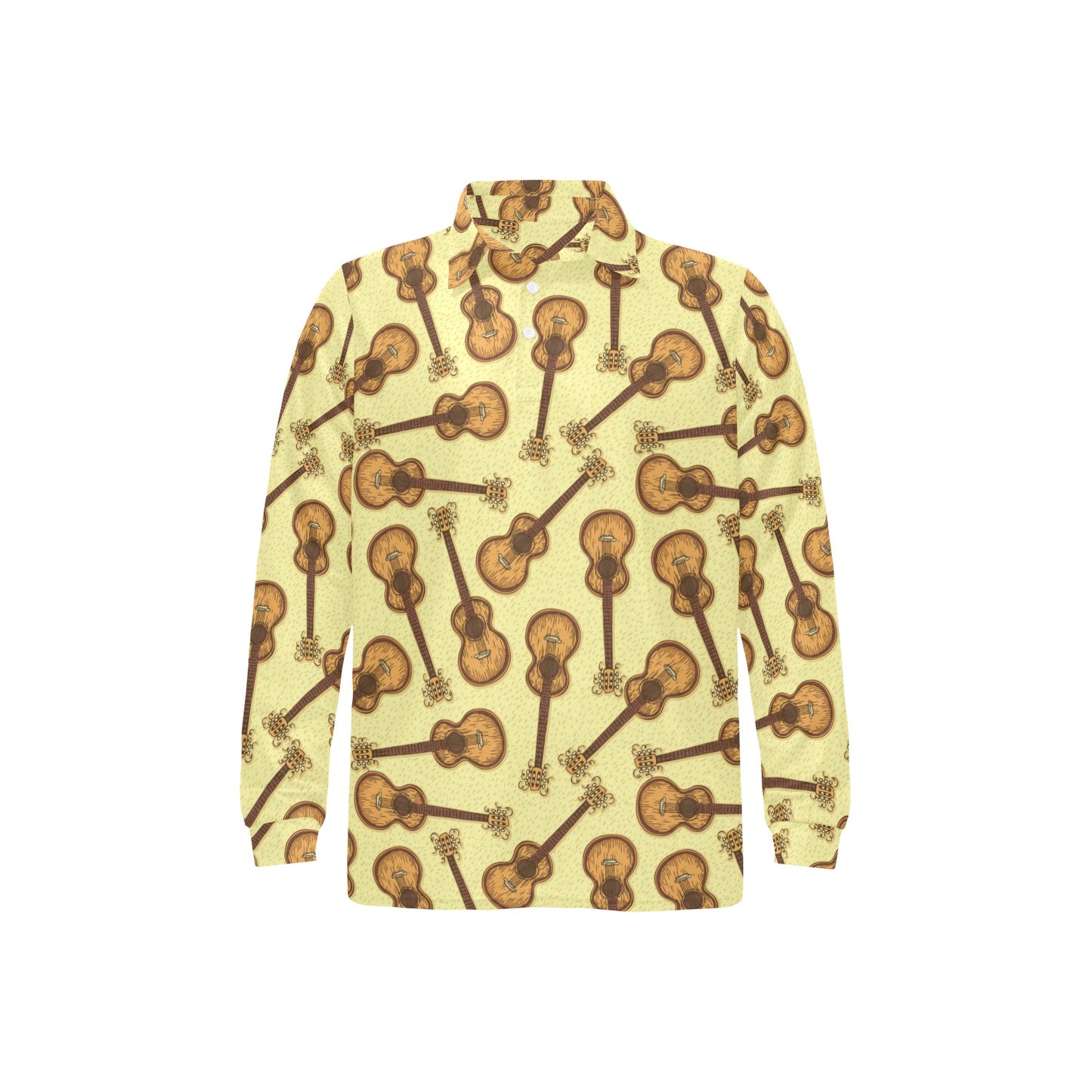 Acoustic Guitar Print Design LKS402 Long Sleeve Polo Shirt For Men's