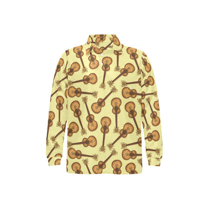 Acoustic Guitar Print Design LKS402 Long Sleeve Polo Shirt For Men's