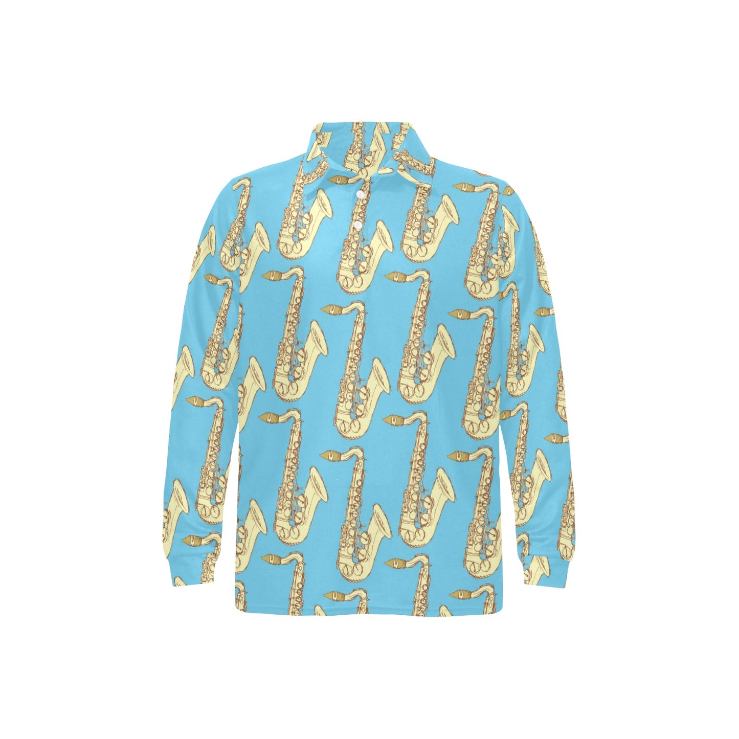 Saxophone Pattern Print Design 03 Long Sleeve Polo Shirt For Men's