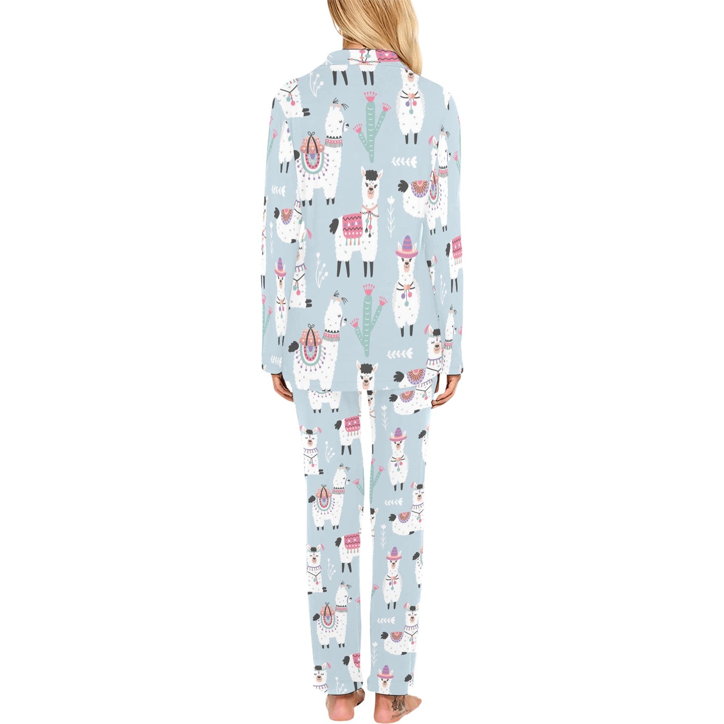 Llama Pattern Print Design 04 Women's Long Pajama Set
