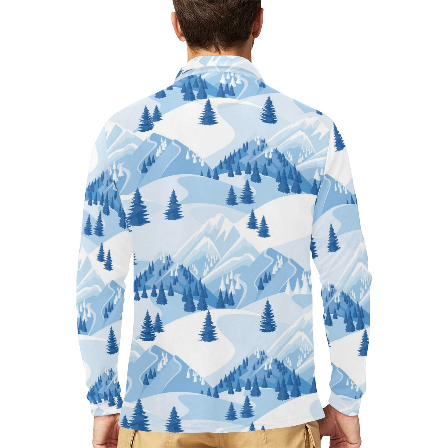 Mountain Pattern Print Design 03 Long Sleeve Polo Shirt For Men's