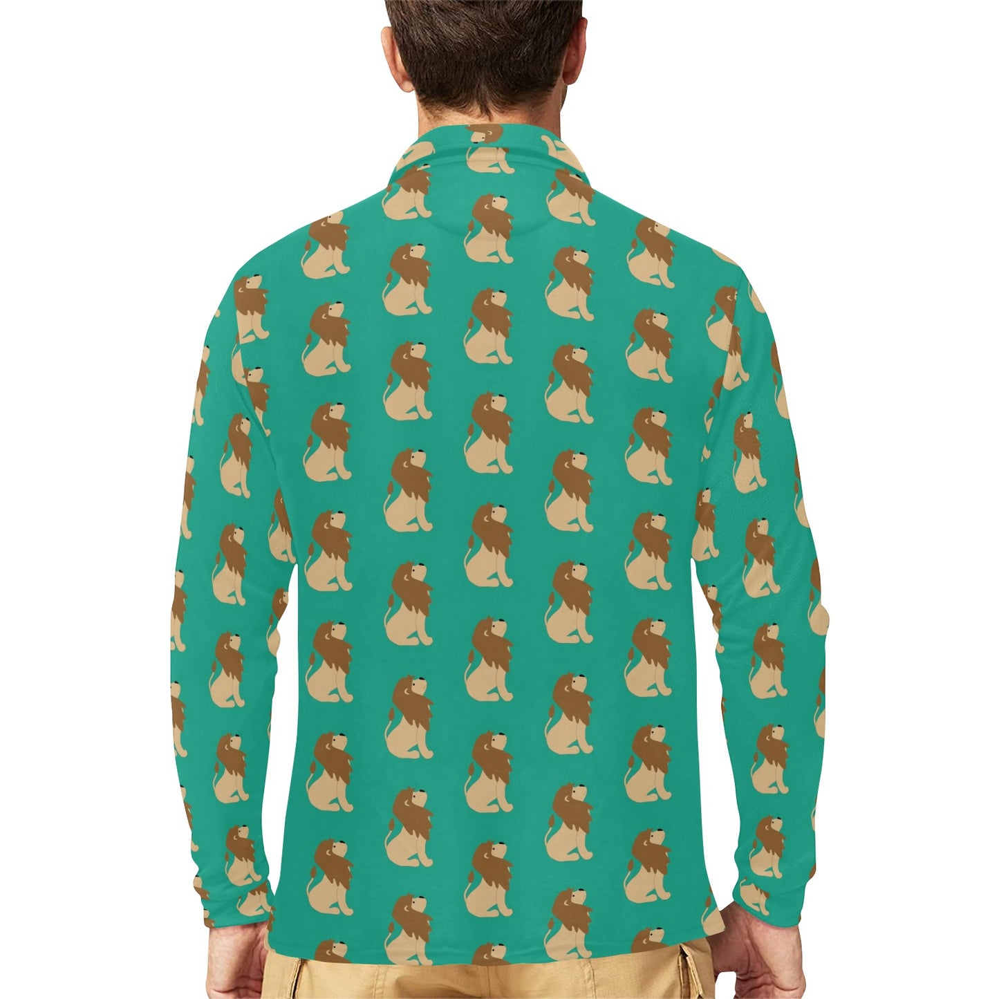 Lion Pattern Print Design 02 Long Sleeve Polo Shirt For Men's