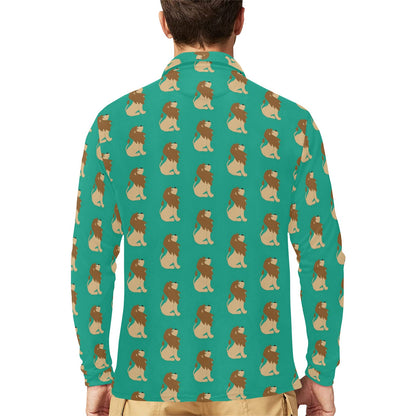 Lion Pattern Print Design 02 Long Sleeve Polo Shirt For Men's