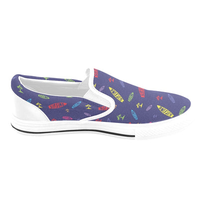 Surfboard Print Design LKS305 White Slip Ons Canvas Women's Shoes