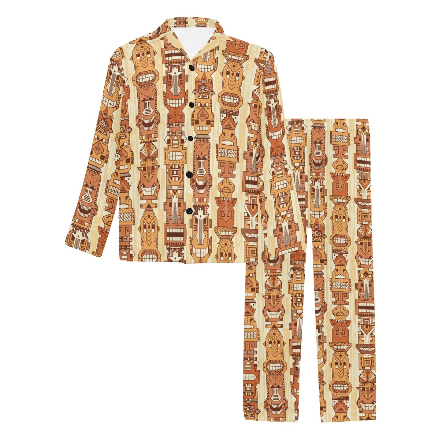 Tiki Orange Vertical Pattern Men's Long Pajama Set