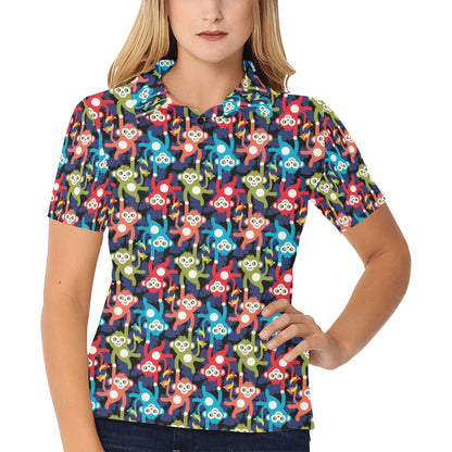 Monkey Colorful Design Themed Print Women's Polo Shirt