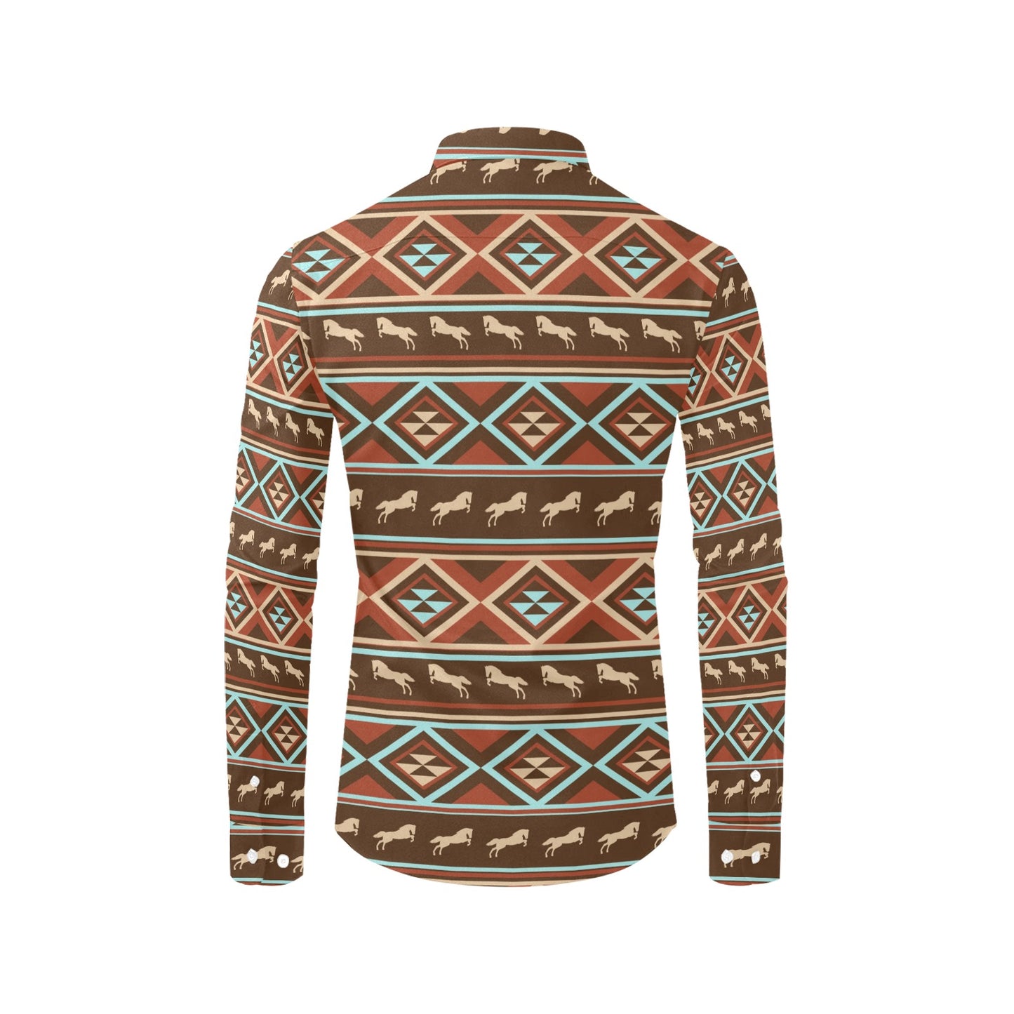 Western Horse Pattern Print LKS301 Men's Long Sleeve Dress Shirt