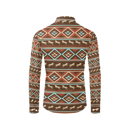 Western Horse Pattern Print LKS301 Men's Long Sleeve Dress Shirt