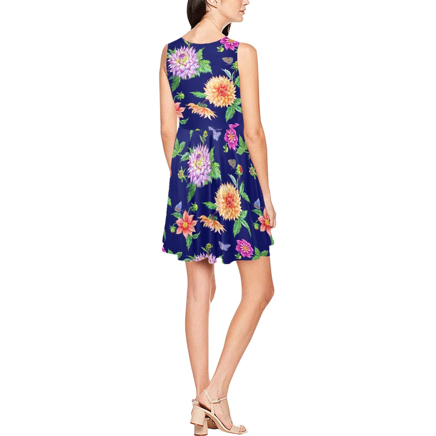 Dahlia Pattern Print Design DH010 Sleeveless Dress