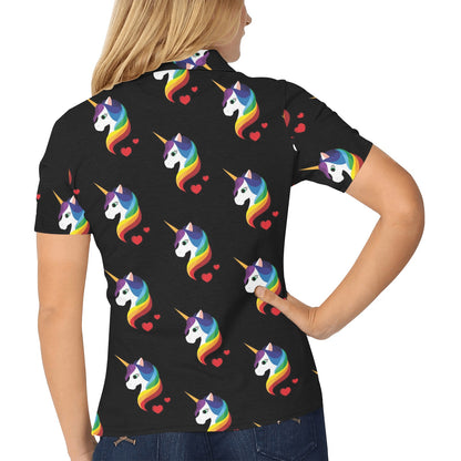 Rainbow Unicorn Pattern Print Design A03 Women's Polo Shirt