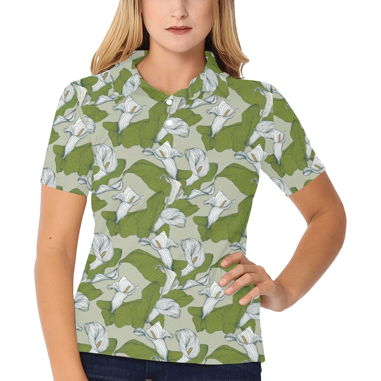 Lily Pattern Print Design LY08 Women's Polo Shirt