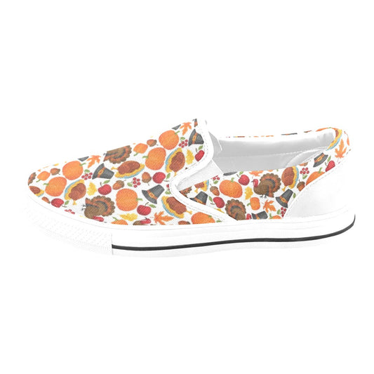 Thanksgiving Print Design LKS304 White Slip Ons Canvas Women's Shoes
