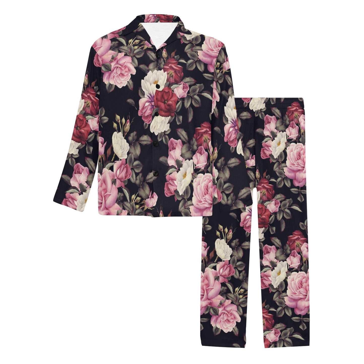 Rose Pattern Men's Long Pajama Set