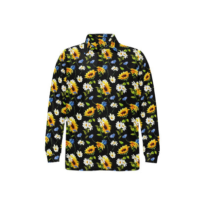 Sunflower Chamomile Bright Color Print Long Sleeve Polo Shirt For Men's