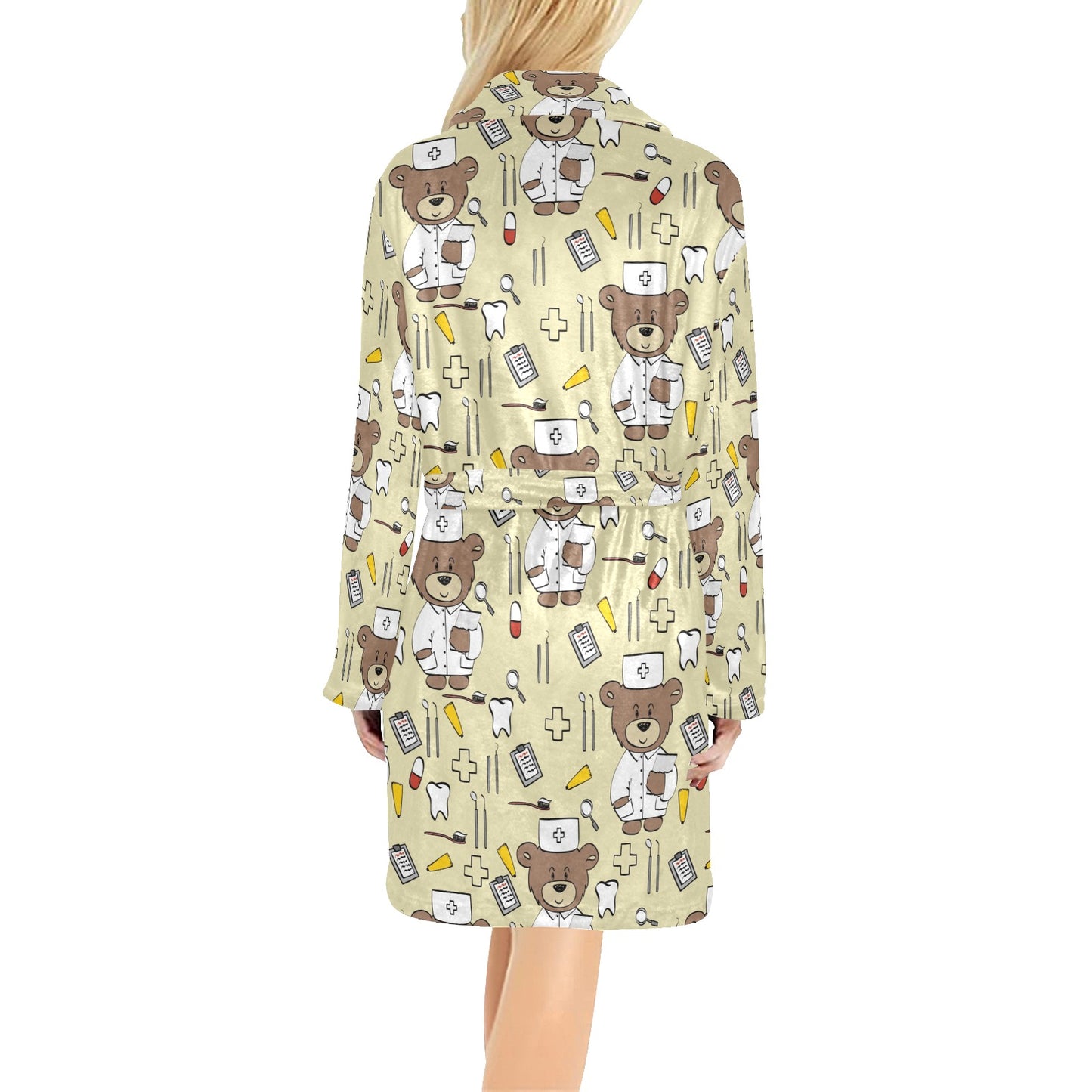 Nurse Bear Pattern Print Design A02 Women's Fleece Robe