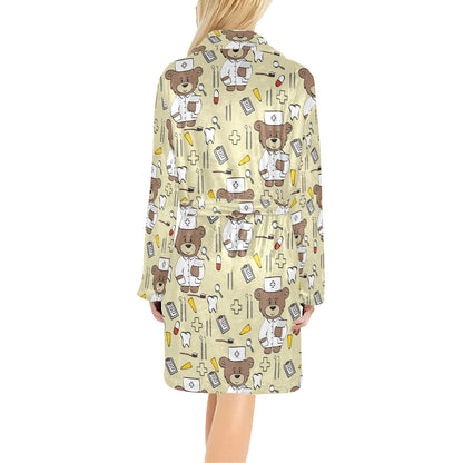 Nurse Bear Pattern Print Design A02 Women's Fleece Robe