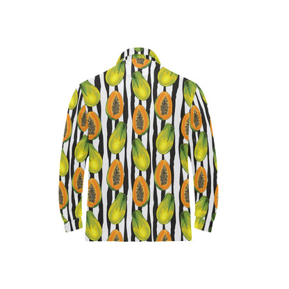 Papaya Pattern Print Design PP01 Long Sleeve Polo Shirt For Men's