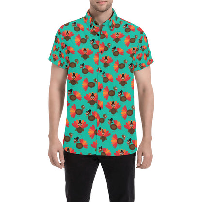 Thanksgiving Print Design LKS307 Men Short Sleeve Button Up Shirt