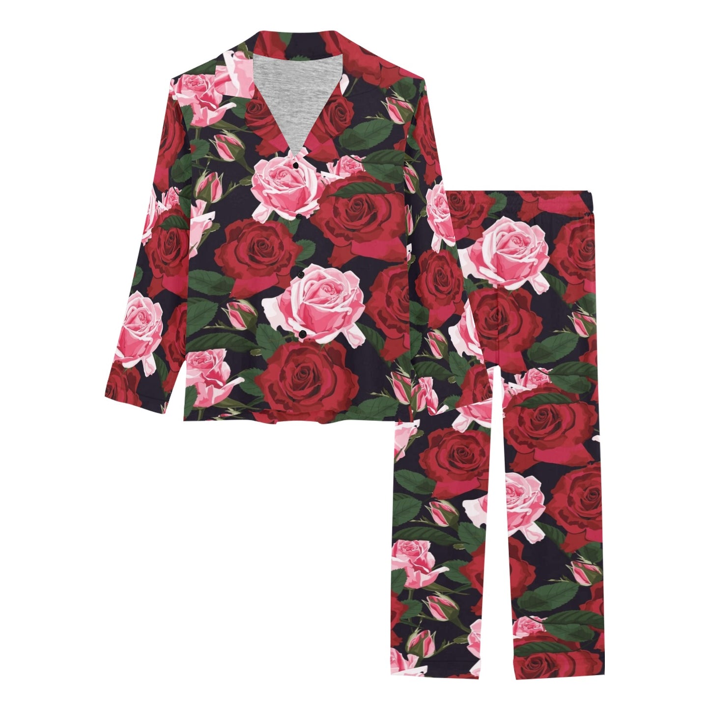 Rose Red Pink Pattern Print Design RO01 Women's Long Pajama Set