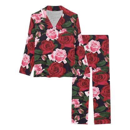 Rose Red Pink Pattern Print Design RO01 Women's Long Pajama Set