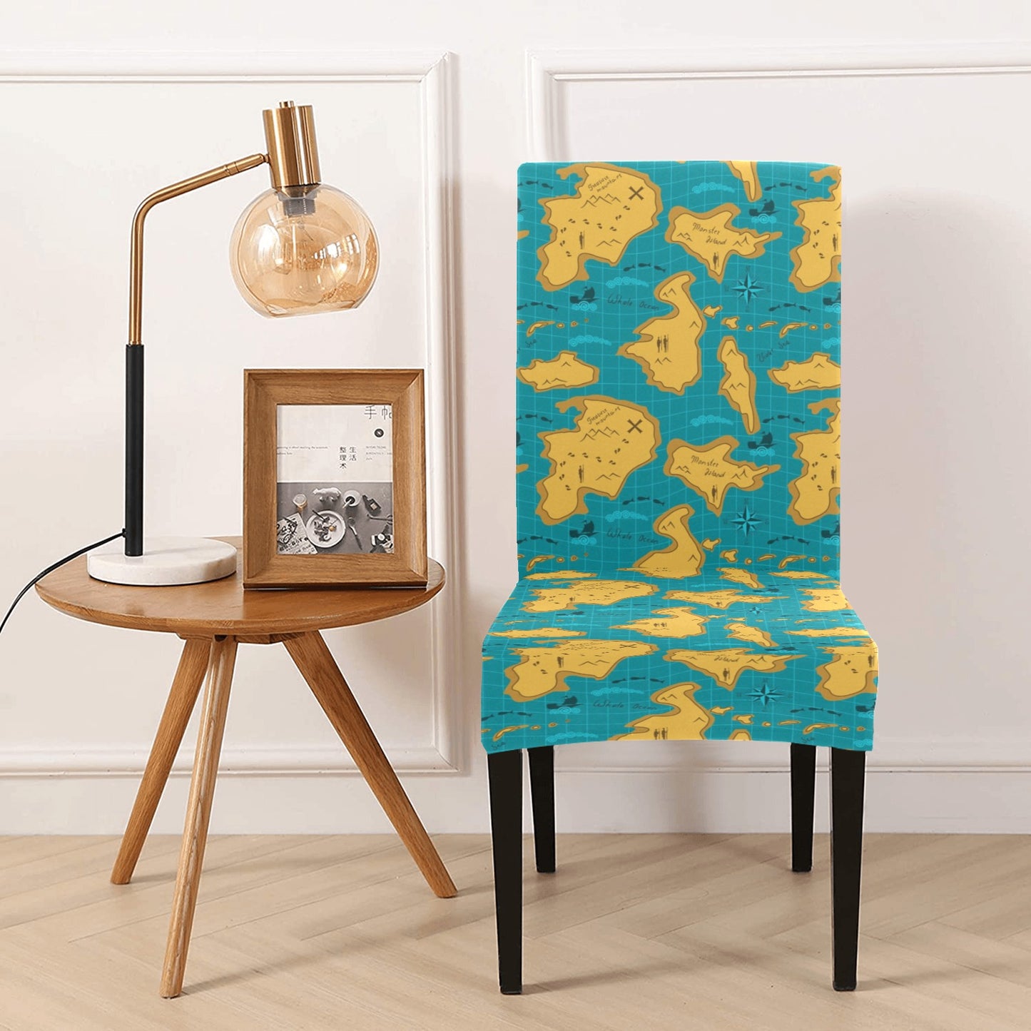 World Map Print Design LKS301 Dining Chair Slipcover