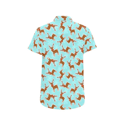 Reindeer Print Design LKS403 Men Short Sleeve Button Up Shirt