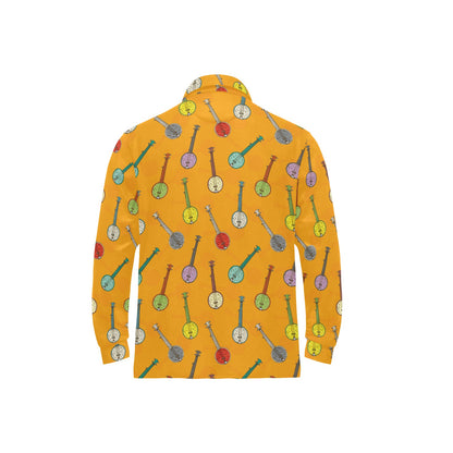 Banjo Pattern Print Design 02 Long Sleeve Polo Shirt For Men's