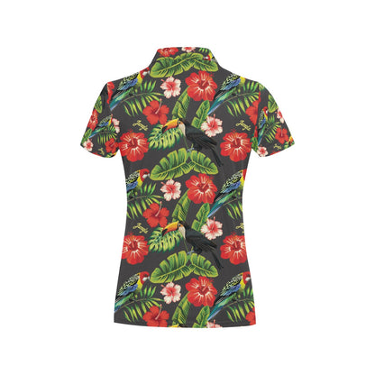 Hibiscus Red With Parrotprint Design LKS303 Women's Polo Shirt