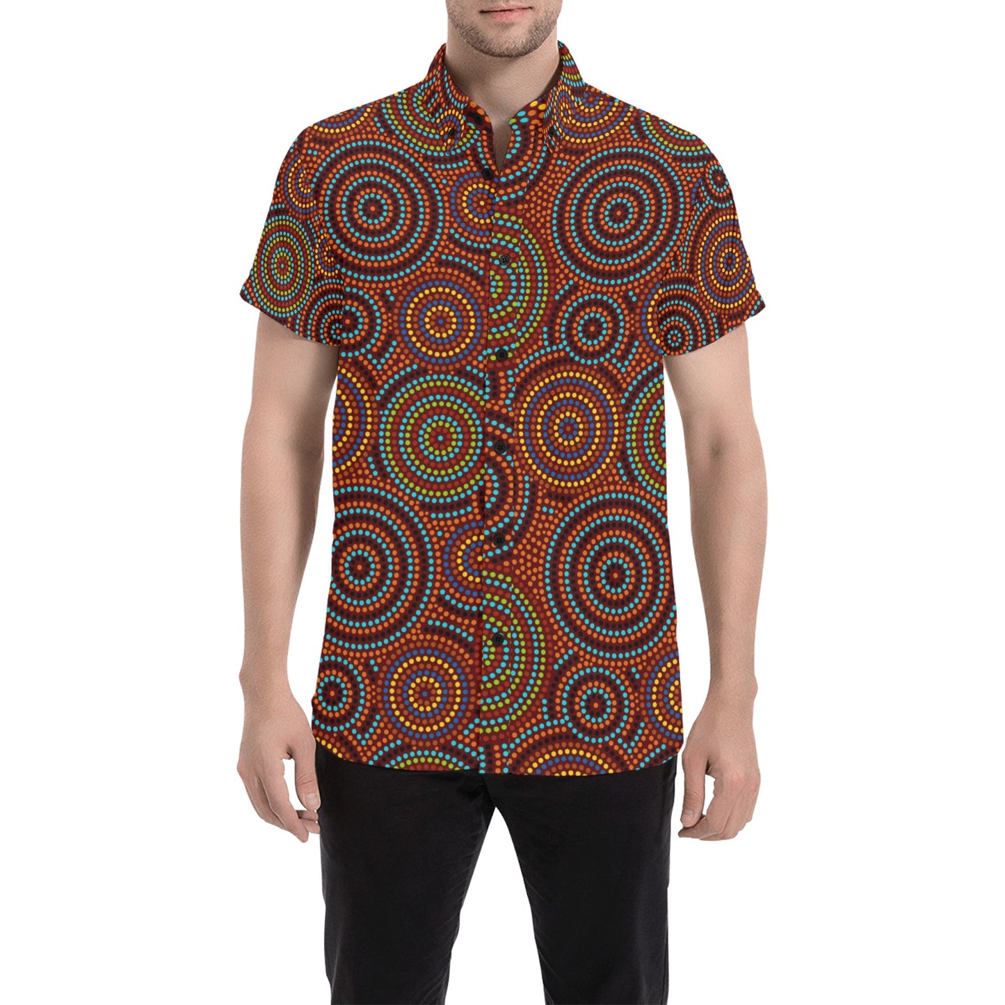 Aboriginal Print Design LKS403 Men Short Sleeve Button Up Shirt