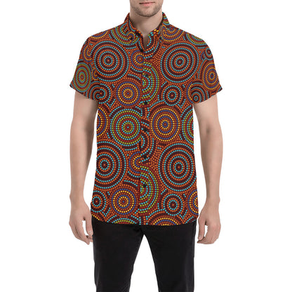 Aboriginal Print Design LKS403 Men Short Sleeve Button Up Shirt